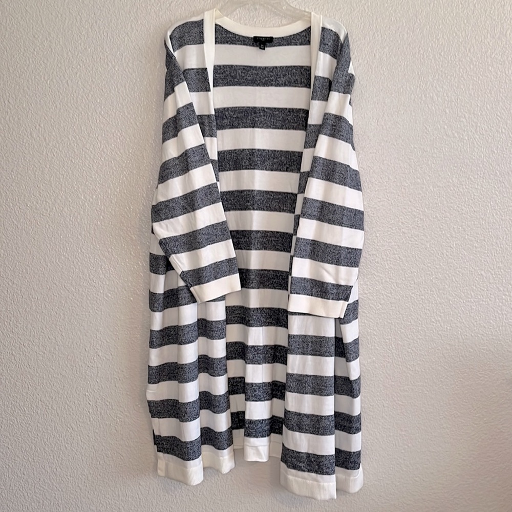 Talbots Duster - white and blue grey strip